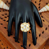 Js Fashion Heritage High Gold Kundan Stone And Meenakari Ring