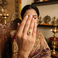 Js Fashion Heritage High Gold Kundan Stone And Meenakari Ring