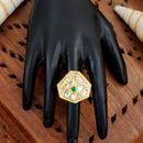 Js Fashion Heritage High Gold Kundan Stone And Meenakari Ring