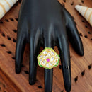 Js Fashion Heritage High Gold Kundan Stone And Meenakari Ring