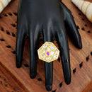 Js Fashion Heritage High Gold Kundan Stone And Meenakari Ring