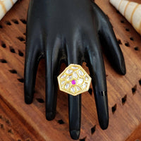 Js Fashion Heritage High Gold Kundan Stone And Meenakari Ring