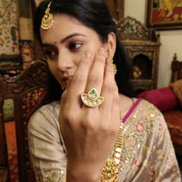 Js Fashion Heritage High Gold Kundan Stone And Meenakari Ring