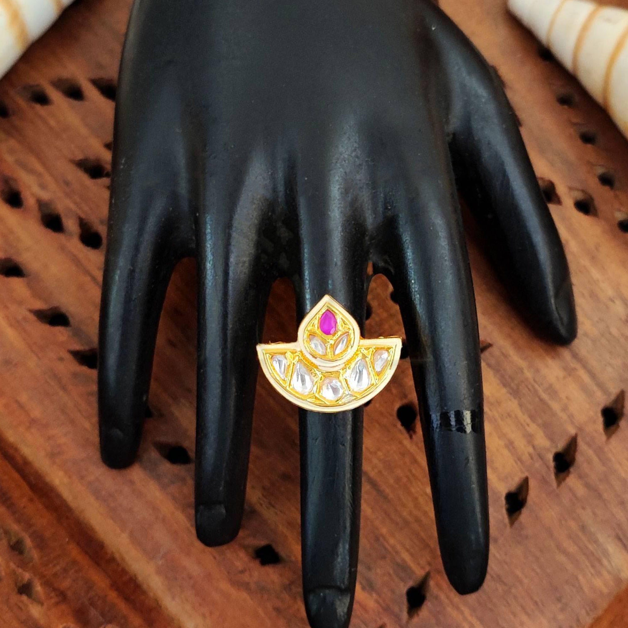 Js Fashion Heritage High Gold Kundan Stone And Meenakari Ring