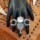 Js Fashion Vintage Look Oxidised Kundan Stone Pearl Ring