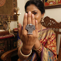 Js Fashion Vintage Look Oxidised Kundan Stone Pearl Ring