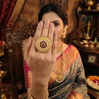 Js Fashion High Gold Royal Pota Stone And Pearl Designer Ring