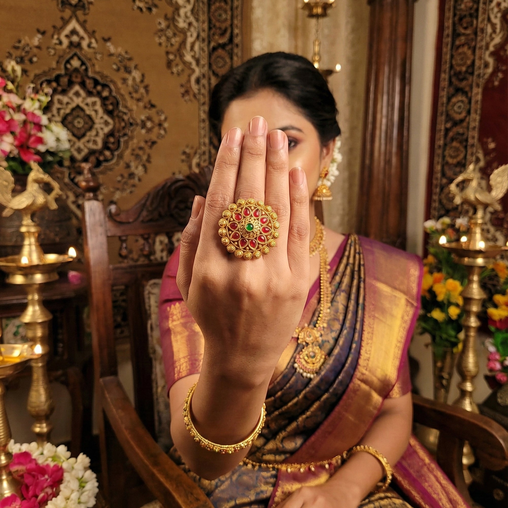 Js Fashion High Gold Royal Pota Stone Designer Ring