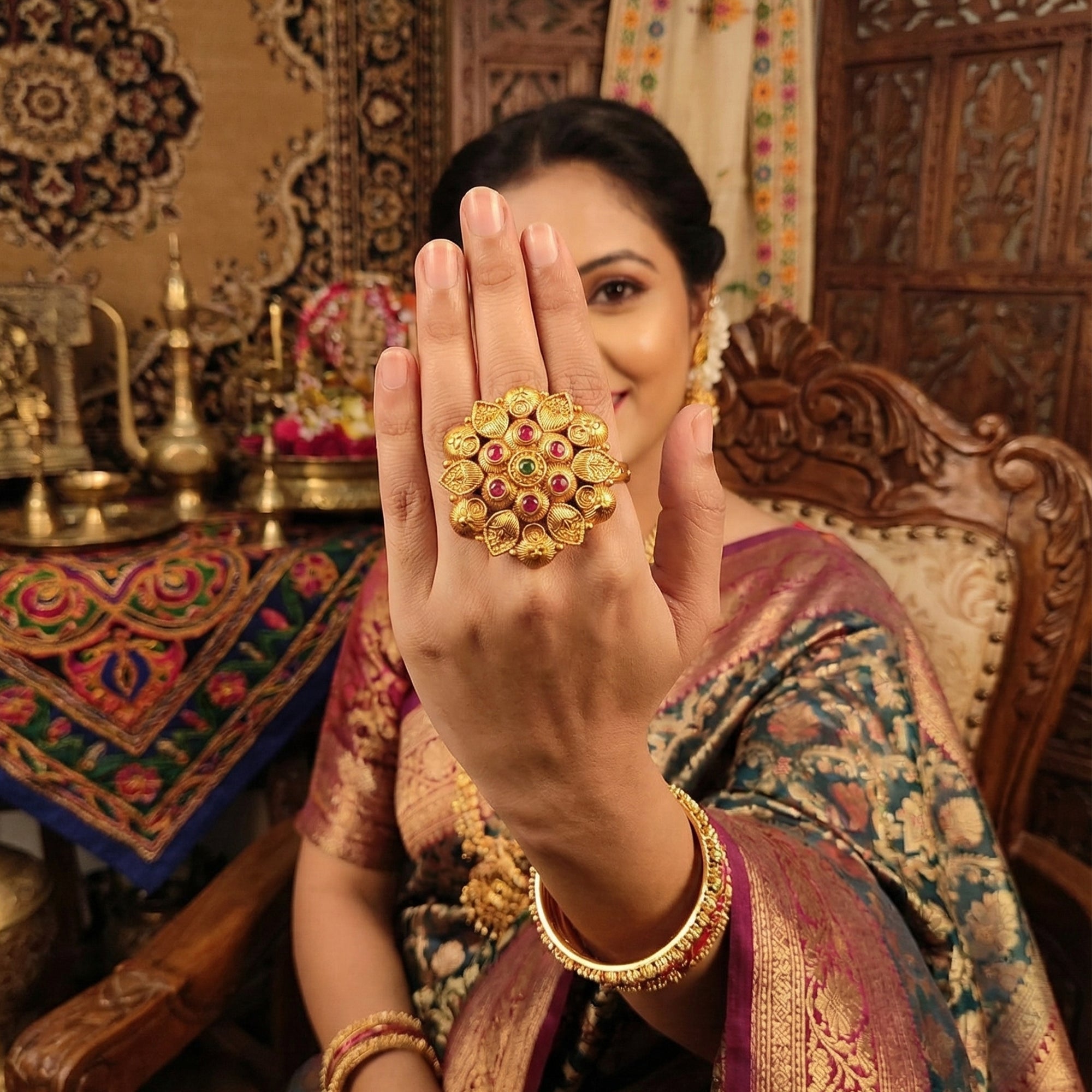 Js Fashion High Gold Royal Pota Stone Designer Ring