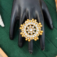 Js Fashion Heritage High Gold Kundan Stone And Pearl Ring