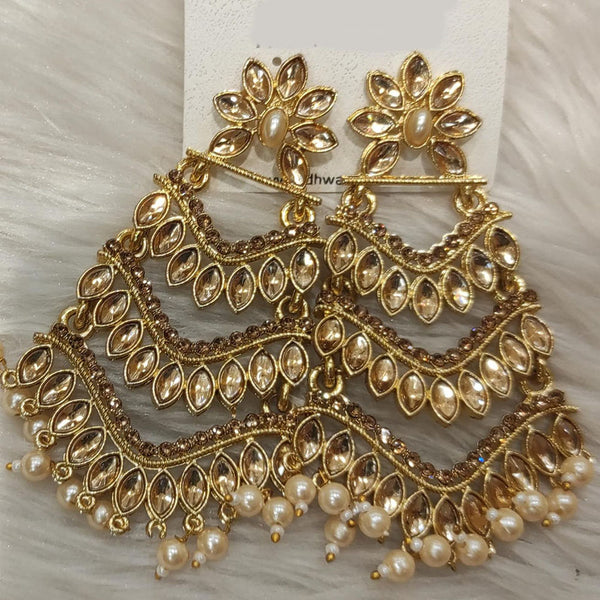 Dhwani Gold Plated Austrian Stone And Pearl Dangler Earrings