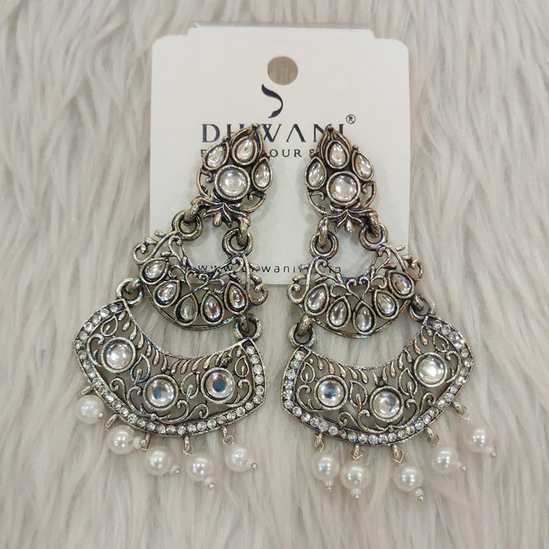 Dhwani Black Polish Kundan Stone Dangler Earrings