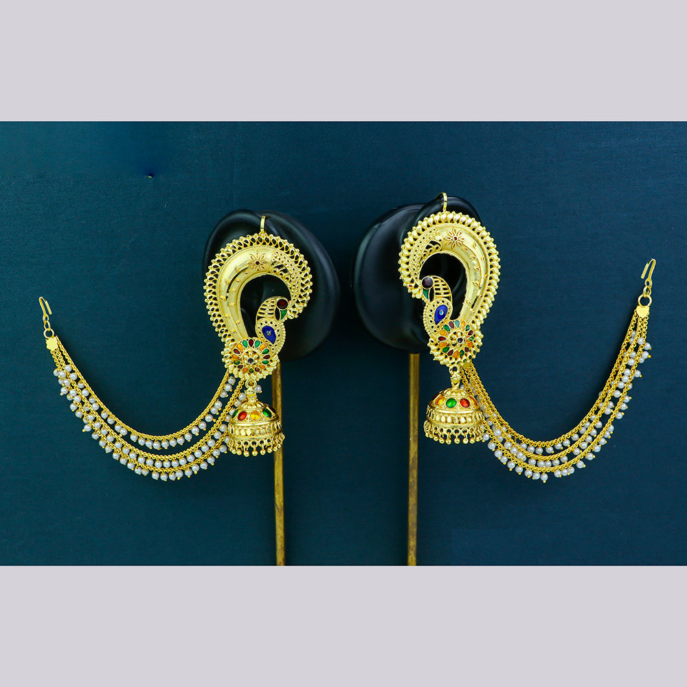 Mahavir Gold Plated Ear Cuff Kanchain Jhumki Earrings