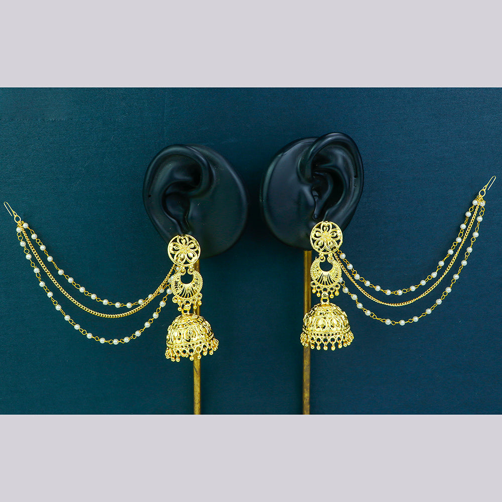 Mahavir Gold Plated Pearl Kanchain Jhumki Earrings