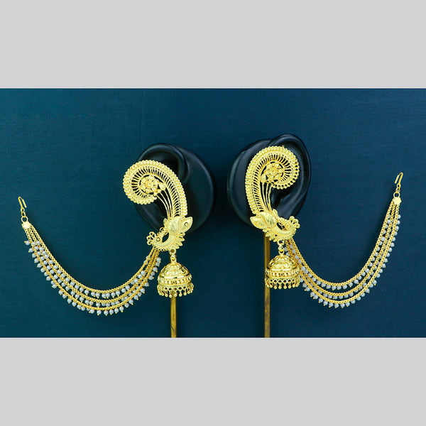 Mahavir Gold Plated Ear Cuff Kanchain Jhumki Earrings