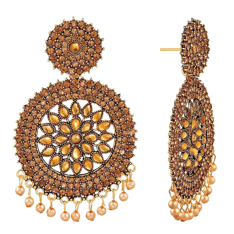 Subhag Alankar Gold Stone earrings for Girls and Women. Alloy Chandbali Earring