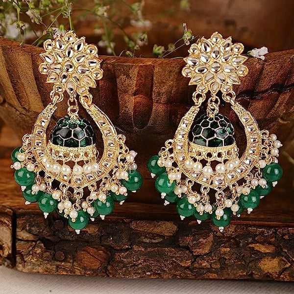 Subhag Alankar Green Attractive Brass pearl bead stone jhumki earrings for women and girls
