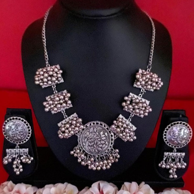 Bevy Pearls Oxidised Plated Ghungroo Necklace Set