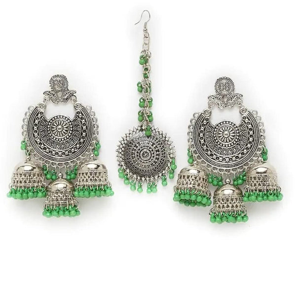 Subhag Alankar Green Brass Jewel Set With Mangtika