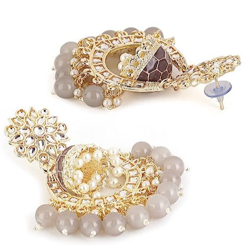 Subhag Alankar Grey Attractive Brass pearl bead stone jhumki earrings for women and girls