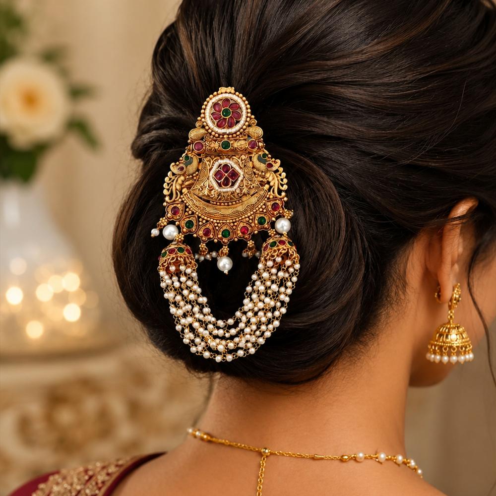 Js Fashion  Designer Temple Style High Gold Juda Hair Accessory