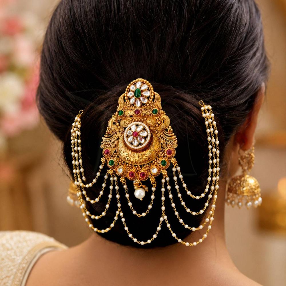 Js Fashion  Designer Temple Style Pearl Chain Juda Hair Accessory