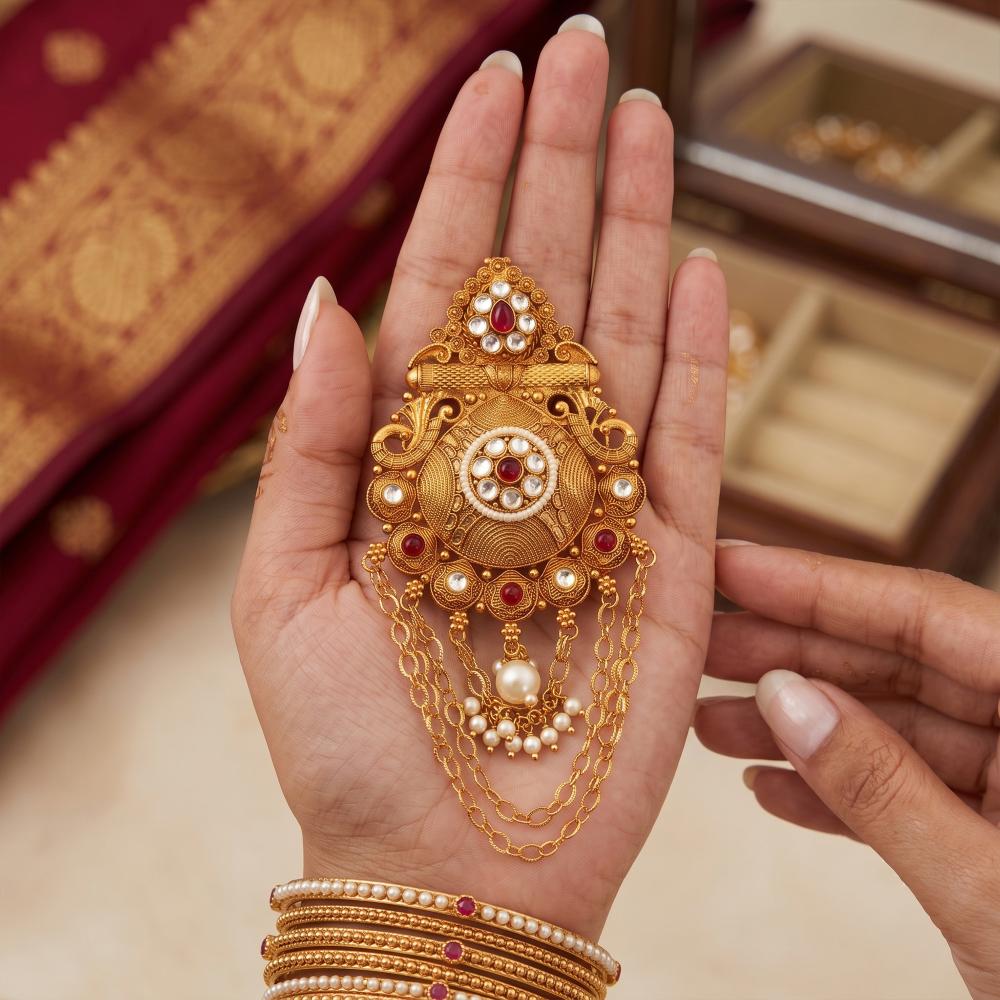 Js Fashion  High Gold Antique Kundan Juda Pin Hair Accessory