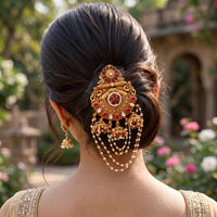 Js Fashion  High Gold Antique Floral Juda Pin with Pearl