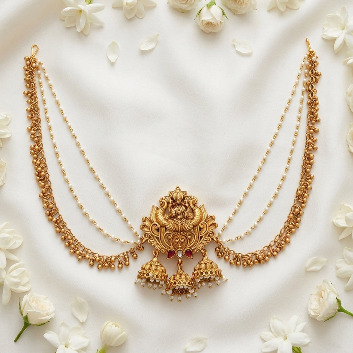 Js Fashion  Designer God Laxmi design Pearl jhumka Temple Juda Hair Accessory