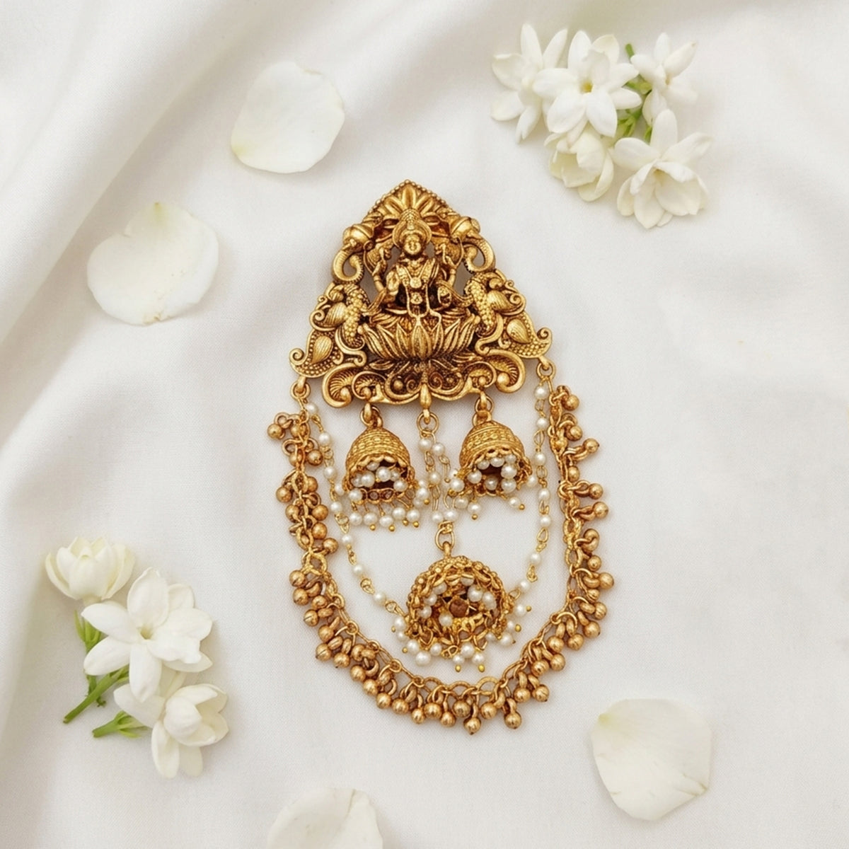 Js Fashion  Designer God Laxmi design Pearl jhumka Temple Juda Hair Accessory