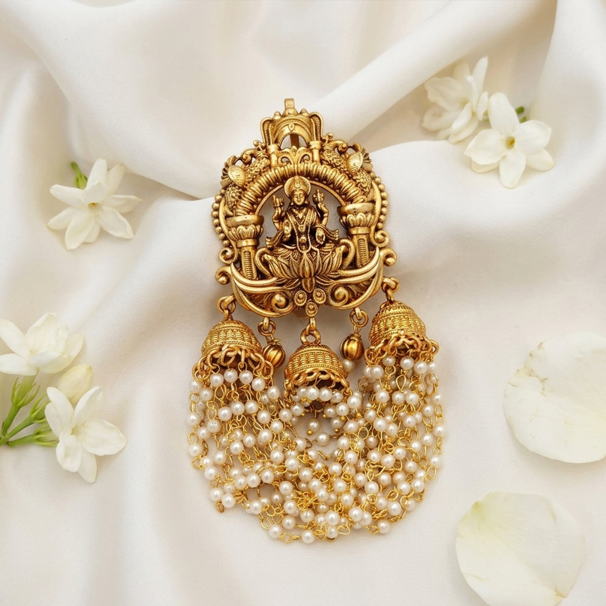 Js Fashion  Designer God Laxmi design Pearl jhumka Temple Juda Hair Accessory