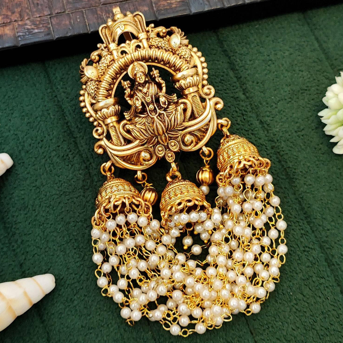 Js Fashion  Designer God Laxmi design Pearl jhumka Temple Juda Hair Accessory