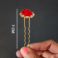 Js Fashion Pack of 12 Red Rose Juda Pins for Hair – Fancy Metal Flower Bun Pins for Women & Girls | Stylish Hair Accessories for Traditional & Party Looks | Perfect for Weddings, Festivals, and Special Occasions | Bun | Juda Accessory | Tiara