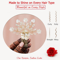 Js Fashion Bridal Pearl Crystal Hair pin for Women | Pink Floral Wedding Hair comb | Elegant Hair Accessory for Bride, Bridesmaid & Party Looks