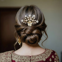 Js Fashion Bridal Pearl Crystal Hair pin for Women | Pink Floral Wedding Hair comb | Elegant Hair Accessory for Bride, Bridesmaid & Party Looks