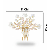 Js Fashion Bridal Pearl Crystal Hair pin for Women | Pink Floral Wedding Hair comb | Elegant Hair Accessory for Bride, Bridesmaid & Party Looks