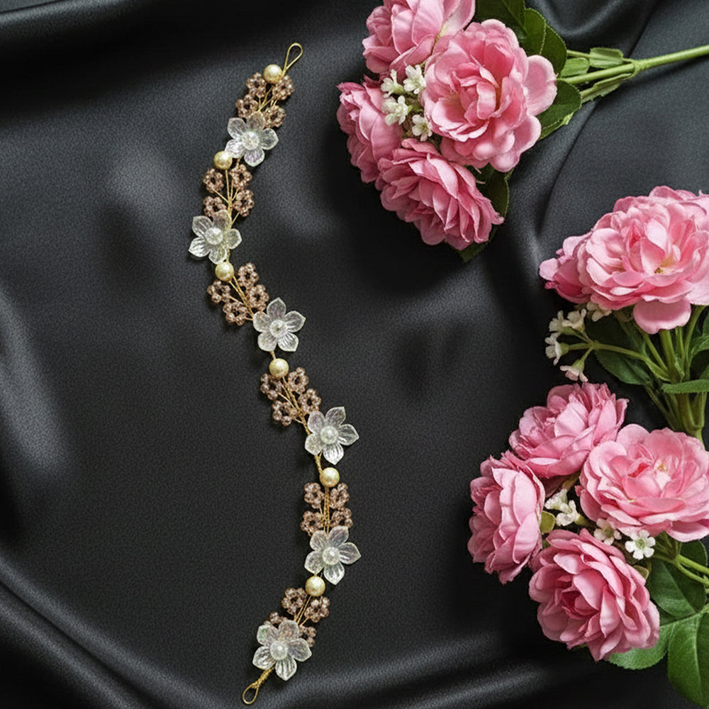 Js Fashion Pack Of 1  Bridal Pearl Floral Hair Vine for Women & Girl | Crystal Bridal Headpiece with Gold Wire | Wedding Bun & Updo Accessory | Handmade Pearl Crystal Hair Vine for Brides & Bridesmaids