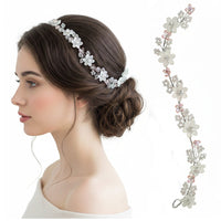 Js Fashion Pack of 1 Pearl Floral Bridal Hair Vine for Women & Girls | Crystal Headpiece with Gold Wire | Elegant Wedding Bun & Updo Accessory | Handmade Pearl-Crystal Hair Vine for Brides and Bridesmaids