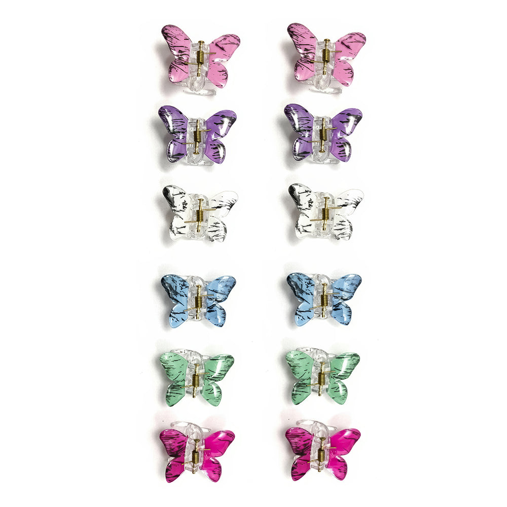 Js Fashion Trendy Double Shaded Butterfly Multi-Color Acrylic Hair Clips for Women & Girls – Pack of 12 Mini Hair Clutchers