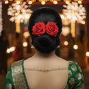 Js Fashion (2 Pcs) Red Rose Hair Accessories for Women & Girls – Stylish Artificial Flower Juda Pins & Clips for Bun, Braid, Wedding & Party Hairstyle – Elegant Bridal Hair Brooch Decoration