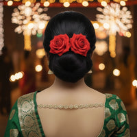 Js Fashion (2 Pcs) Red Rose Hair Accessories for Women & Girls – Stylish Artificial Flower Juda Pins & Clips for Bun, Braid, Wedding & Party Hairstyle – Elegant Bridal Hair Brooch Decoration