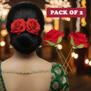 Js Fashion (2 Pcs) Red Rose Hair Accessories for Women & Girls – Stylish Artificial Flower Juda Pins & Clips for Bun, Braid, Wedding & Party Hairstyle – Elegant Bridal Hair Brooch Decoration