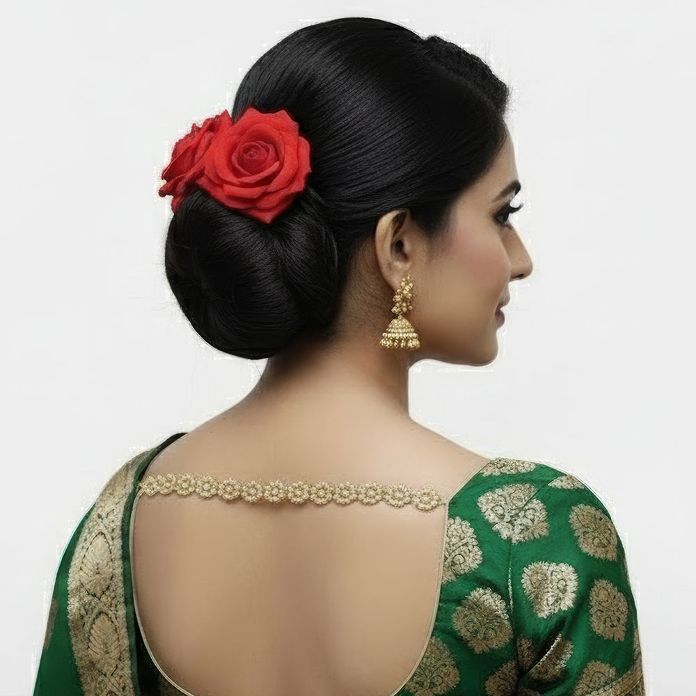 Js Fashion (2 Pcs) Red Rose Hair Accessories for Women & Girls – Stylish Artificial Flower Juda Pins & Clips for Bun, Braid, Wedding & Party Hairstyle – Elegant Bridal Hair Brooch Decoration