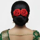Js Fashion (2 Pcs) Red Rose Hair Accessories for Women & Girls – Stylish Artificial Flower Juda Pins & Clips for Bun, Braid, Wedding & Party Hairstyle – Elegant Bridal Hair Brooch Decoration