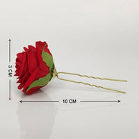 Js Fashion (2 Pcs) Red Rose Hair Accessories for Women & Girls – Stylish Artificial Flower Juda Pins & Clips for Bun, Braid, Wedding & Party Hairstyle – Elegant Bridal Hair Brooch Decoration