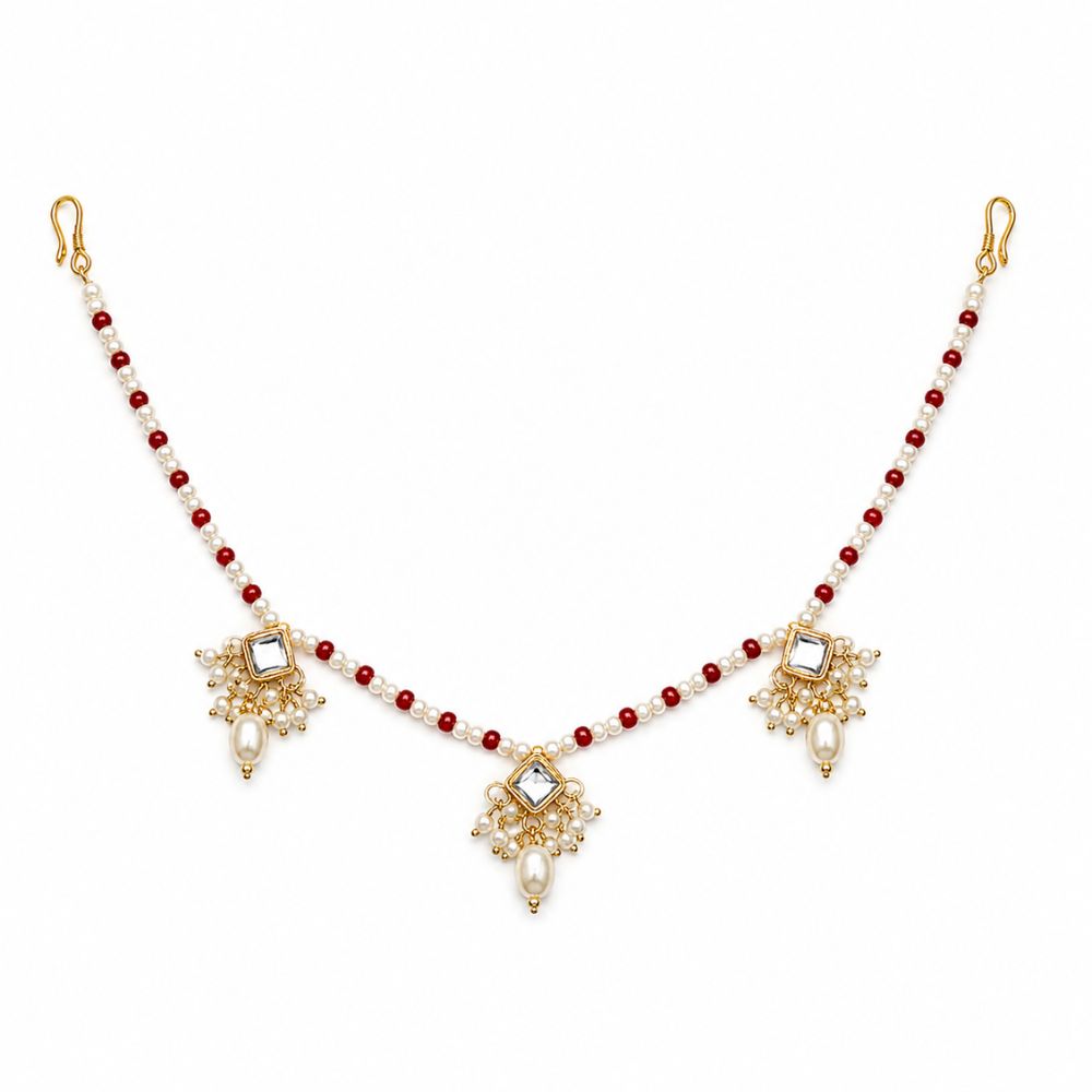 EtnicoTraditional Pearl Beaded Kundan Style Hair Chain for Women (HC05R)