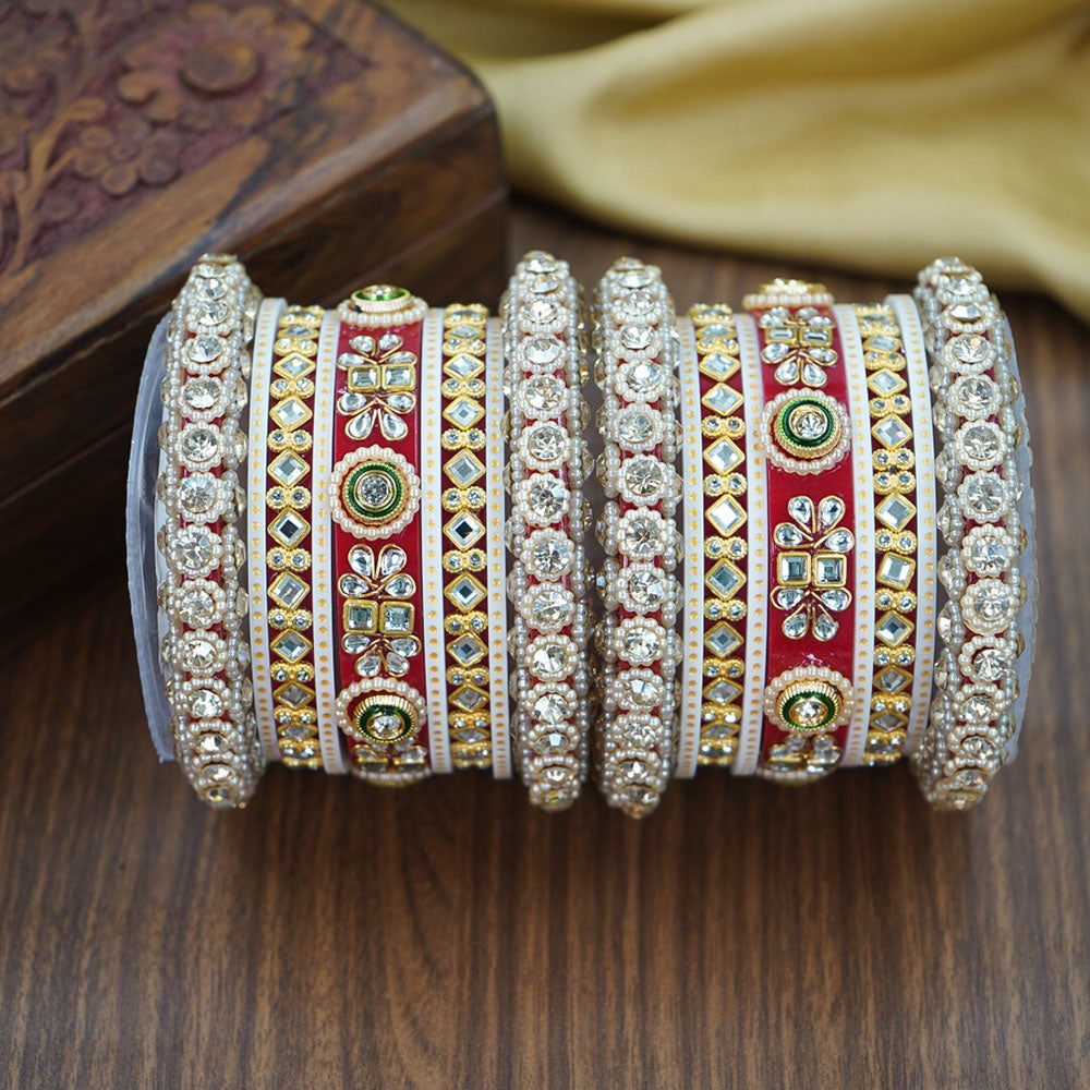 House of Jewellery Glam Crystal Stone And Pearl Acrylic Wedding Bangles Set