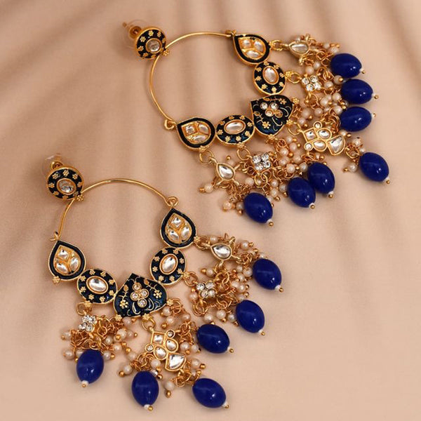 House Of Ree New Stylish Ethnic Partywear Dark Blue Hoops Kundan Earrings for Womens | Women | Girls ER138