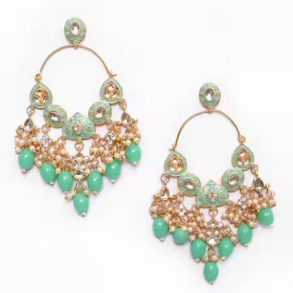 House Of Ree New Stylish Ethnic Partywear Light Green Hoops Kundan Earrings for Womens | Women | Girls ER137