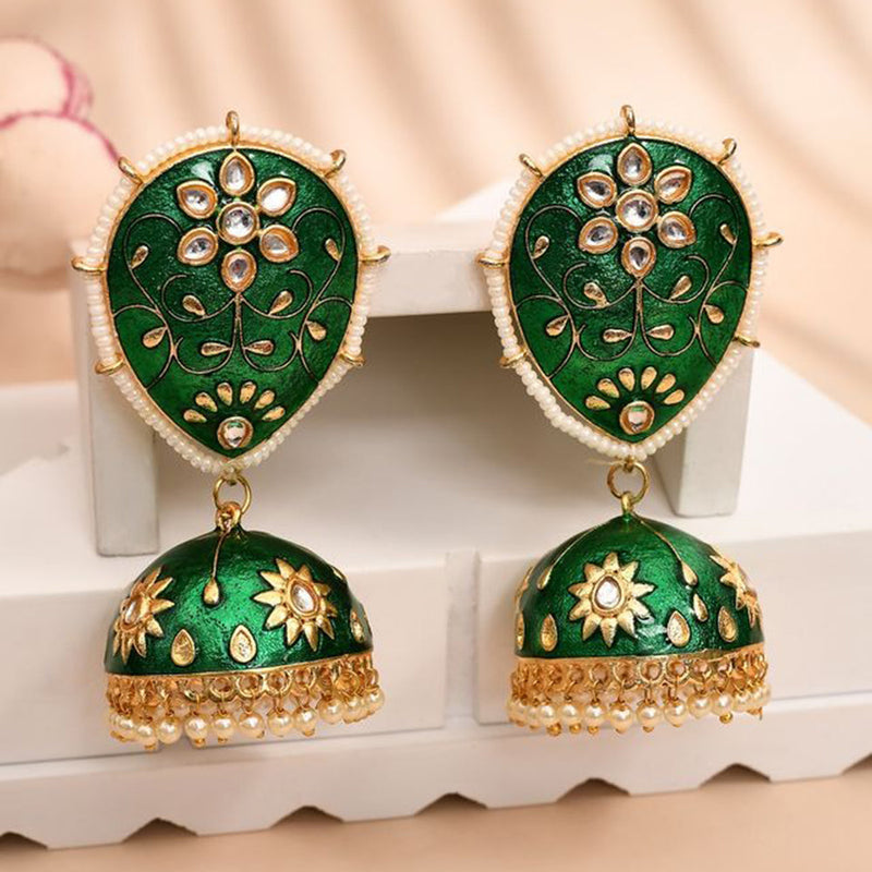 House Of Ree Dark Green Jhumka Earrings for Womens for Ethnic Party | Women | Girls ER149